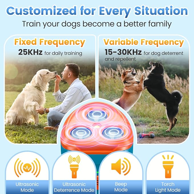 Cbersmg 3X Ultrasonic to Stop Barking Neighbors Dog, Portable Anti Barking Device Dog Bark Deterrent Device 50ft Range 5 Modes, Flashlight & Beep Safe & Effective for Small, Medium & Large Dogs