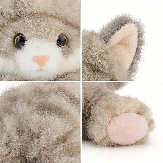 Cute Grey Cat Stuffed Animal Plush Toy - Weighted & Soft, Cute Small Plushie Gift for Kids, Girls, Boys, Adults. 8 inches