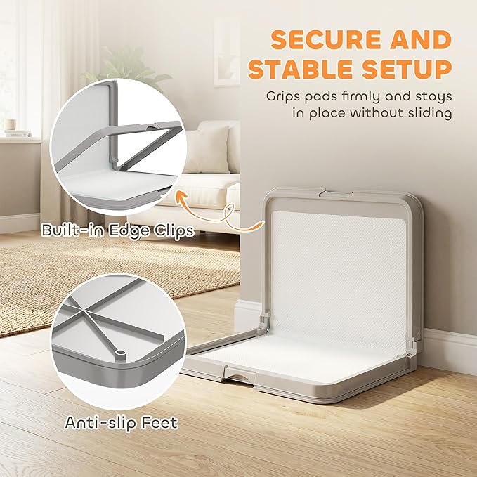 PawHut Pee Pad Holder 34" x 24.5", Foldable Indoor Potty Tray for Dogs, Large Training Pad Holder, Includes 3 Pee Pads, Anti-Slip & Easy to Clean
