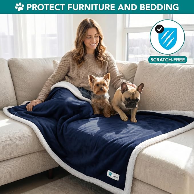 PetAmi Dog Blanket for Small Medium Dogs and Cats, Soft Sherpa Fleece Pet Blanket Throw for Puppies Kittens, Reversible Plush Couch Cover Protector for Sofa Bed Crate, Machine Washable, 60x40, Blue