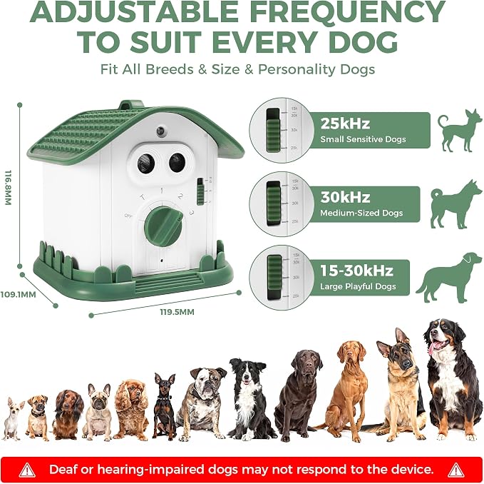 Adjustable Ultrasonic Dog Bark Deterrent Device with Smart Detection | Waterproof, Long-Range Indoor Outdoor Use, Portable, Type-C Fast Charging