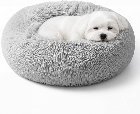 Extra Small Dog Bed Cute Grey Dog Bed Washable 19 inches Donut Fluffy Small Pet Beds,Calming Anti Anxiety Round Fits up to 10 lbs Soft Warm Pets Beds for Puppy Dogs Indoor