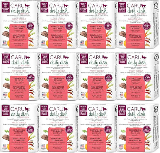 Caru - Daily Dish Beef Stew - For Dogs - Supports Overall Pet Health - Wet Dog Food/Meal Topper - Human Grade Ingredients - Grain, Corn & Soy Free - Non-GMO - Made in USA - 12 oz - Case of 12