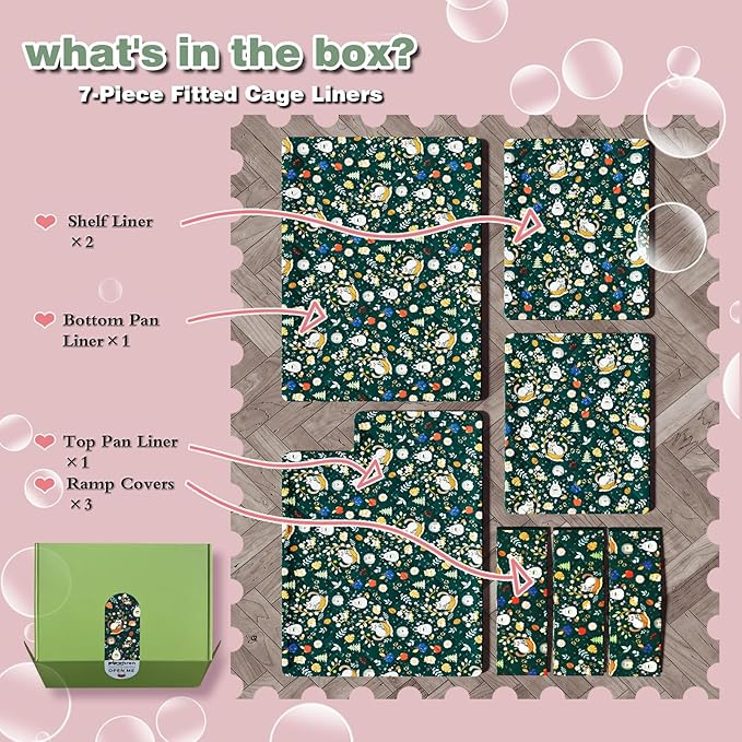 Ferret Cage Liner for Ferret Nation & Critter Nation Cage,Cute Animal Print,Washable Bedding,Cage Accessories for Ferrets, Chinchillas, Rats, Rabbits & Other Small Pets (Double Unit Combo)