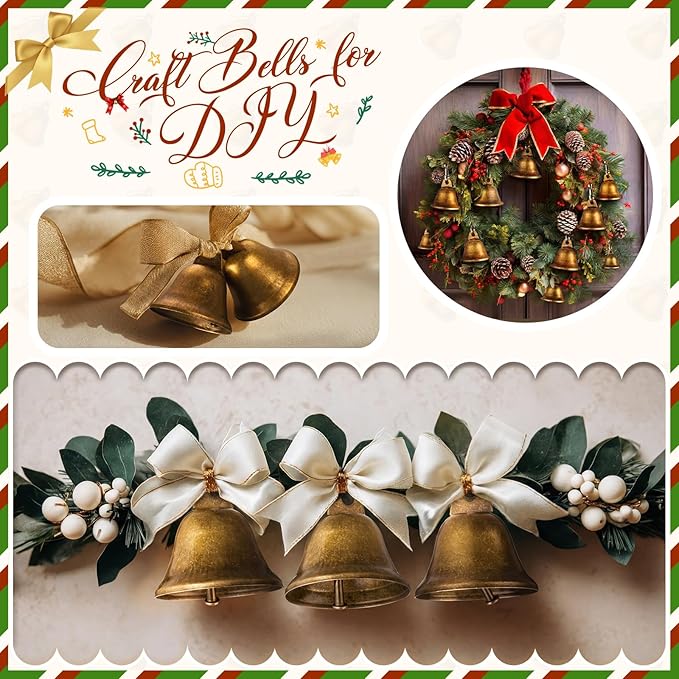Gejoy Craft Small Brass Bells for Crafts Mini Vintage Bells with Spring Hooks Tiny for Hanging Wind Chimes Making Dog Training Doorbell Wedding Decor, 1.65 x 1.5 Inch (Bronze,120 Pieces)
