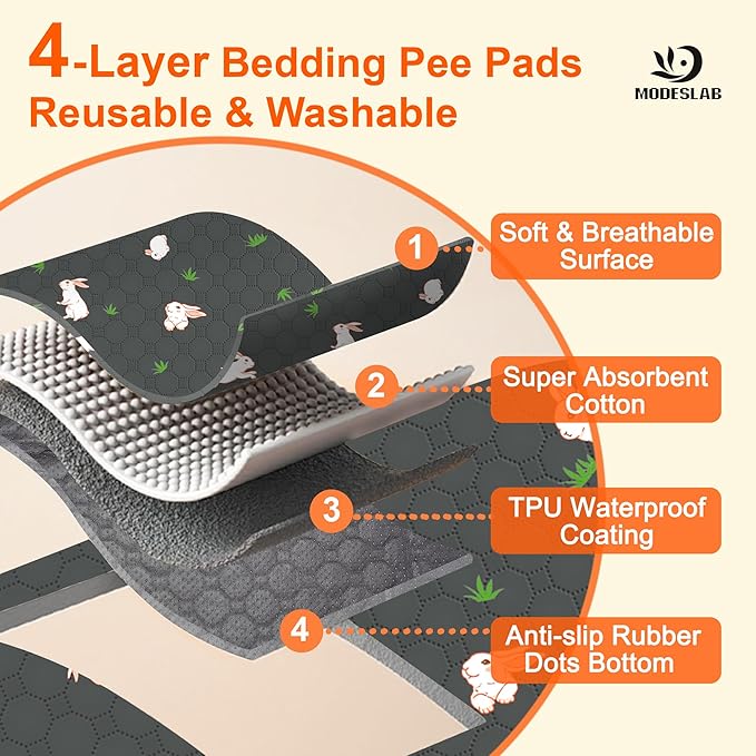 2-Pack Guinea Pig Cage Liner, 16in x 30in Fast Absorption Washable Bedding Pee Pads for Dogs Puppy Rabbit Small Animal Cage Mat, Leakproof & Non-Slip