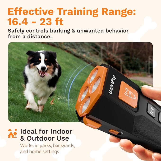 Ultrasonic Dog Bark Deterrent – Rechargeable Anti Bark Device with Dual Frequency & LED Flashlight – Handheld Trainer for Indoor and Outdoor Use (Black)
