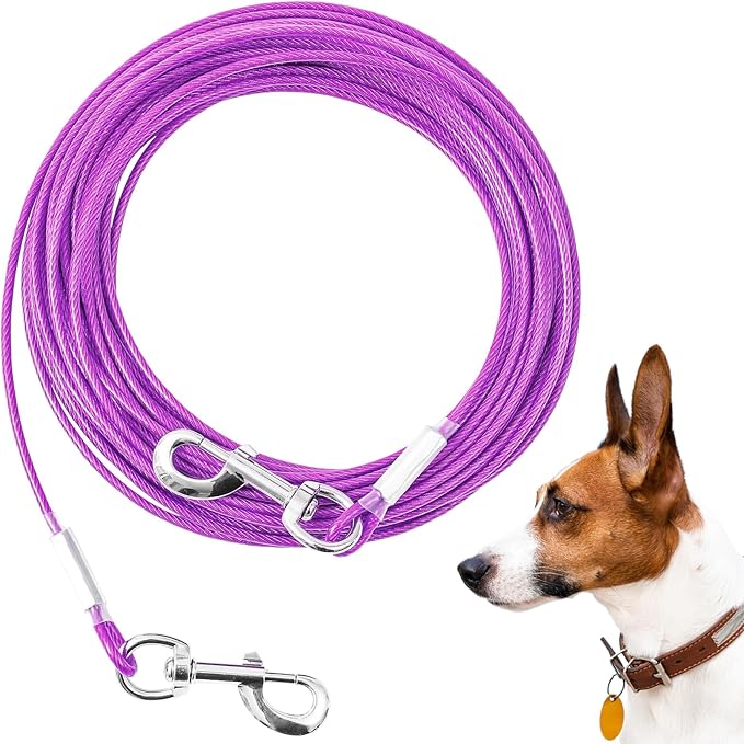Tie Out Cable for Dogs,10/20/30/50/100FT Dog Leads for Yard Chew Proof,Heavy Duty Tie Out Cable for Large Dogs Up to 125lbs,Dog Runner Tether (Purple, 125Ibs 100ft)