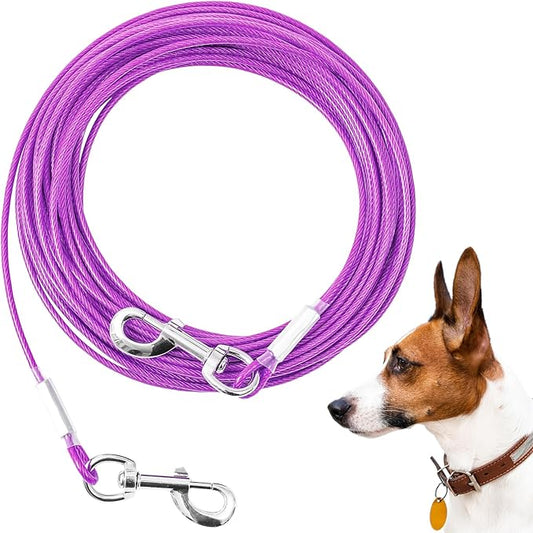 Tie Out Cable for Dogs,10/20/30/50/100FT Dog Leads for Yard Chew Proof,Heavy Duty Tie Out Cable for Large Dogs Up to 125lbs,Dog Runner Tether (Purple, 125Ibs 100ft)