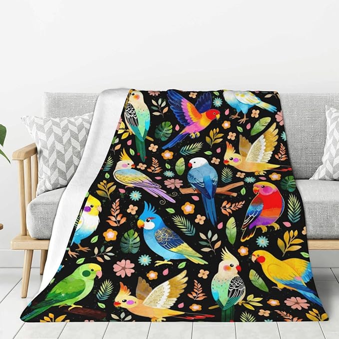 Parrot Bird Blanket Gifts for Cockatiel Lovers Soft Flannel Parrot Bird Throw Blanket Cockatiel Birthday Stuff Gifts Bedding Decor (40"x30")
