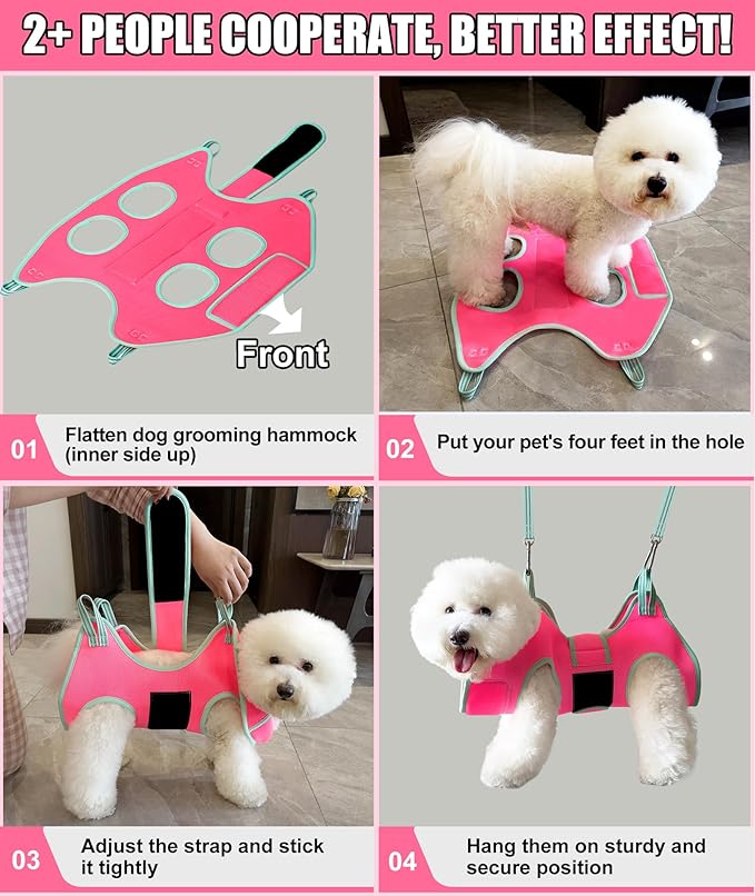 Kkiimatt Dog Grooming Hammock, Small Dog Hammock for Nail Trim, Hanging Harness for Claw Care,Grooming Sling Holder Hanger with Thick Fabric Neck Support Wide Strap Restraint