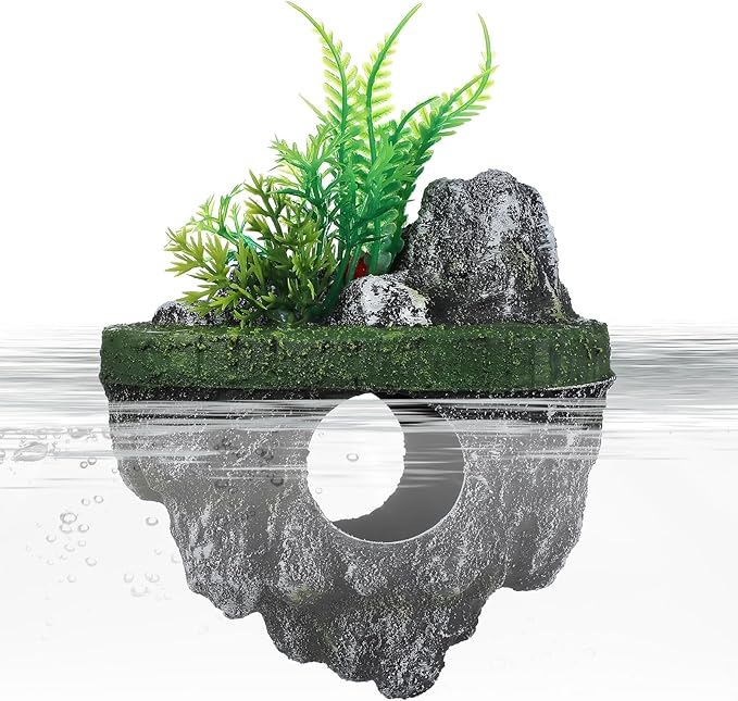 jojofuny Floating Aquarium Decoration Realistic Rock Landscape Ornament Fish Tank Hideout Shelter for Betta Guppies Goldfish Shrimp Hermit Crabs 4.7X6.3X3.1 Inches