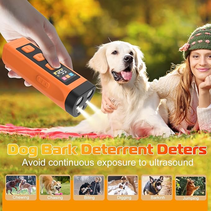 Dog Bark Deterrent Device, Ultrasonic Dog Trainer, Anti Barking Device with 65FT Range, Humane Bark Control for Dogs, 3 Training Modes, Works Indoors & Outdoors