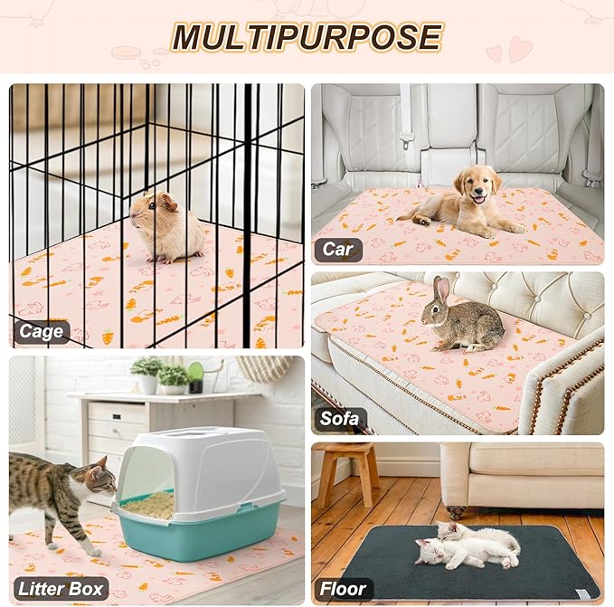 BEAUTYZOO 2 Pack Guinea Pig Cage Liners, Washable Reversible Fleece Guinea Pig Bedding, Waterproof Super Absorbent Pee Pads for Small Animals Rabbit - 24" x 47" Pink