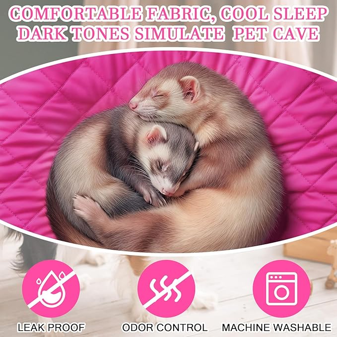 Beeveer 7 Pcs Winter Ferret Cage Liner Set Washable Ferret Pads Bedding Cage Accessories for Small Animals Hamster Rats Chinchillas Hedgehogs Guinea, Stain-Resistant Material(Light Pink)