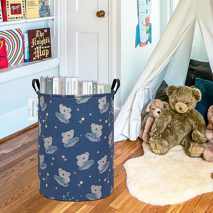 Laundry Basket Canvas Fabric Collapsible Organizer Basket for Storage Bin Toy Bins Gift Baskets Bedroom Clothes Children Nursery Hamper (Space Koala)