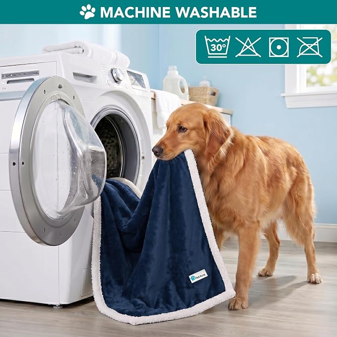 PetAmi Dog Blanket for Small Medium Dogs and Cats, Soft Sherpa Fleece Pet Blanket Throw for Puppies Kittens, Reversible Plush Couch Cover Protector for Sofa Bed Crate, Machine Washable, 60x40, Blue