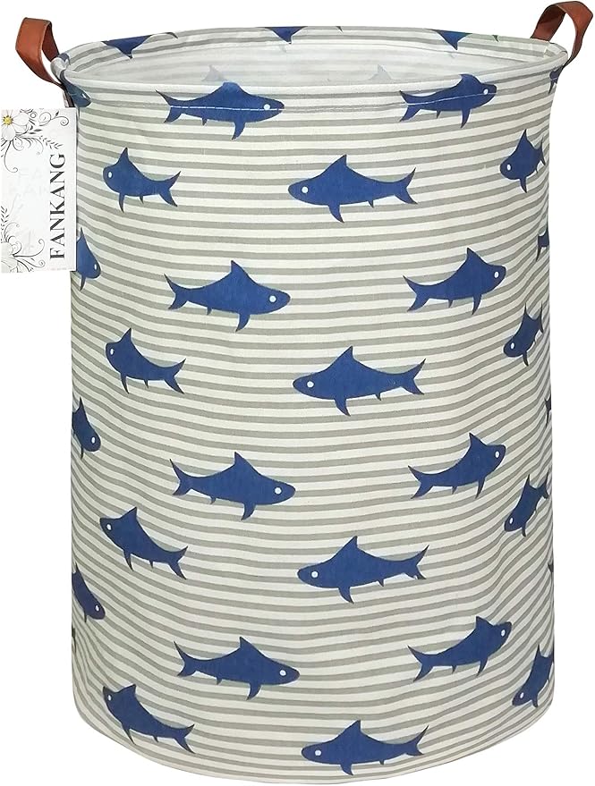 Storage Basket, Nursery Hamper Canvas Laundry Basket Foldable with Waterproof PE Coating Large Storage Baskets for Kids Boys and Girls, Office, Bedroom, Clothes,Toys（Shark）