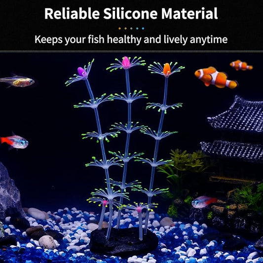 Uniclife Strip Coral Plant Ornament Glowing Effect Silicone Artificial Decoration for Fish Tank, Aquarium Landscape - Green