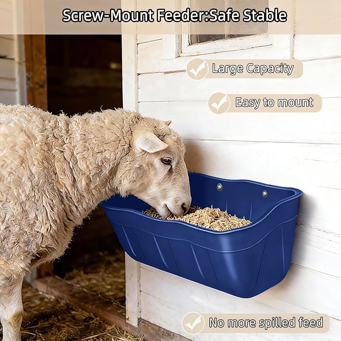 Hanging Goat Feeders,Chicken Feeder Waterer,Large Feed Trough 7.5 Quart 2 Pack,Hanging Fence Feed Trough for Poultry Livestock,Blue