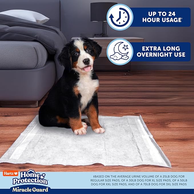 Hartz Miracle Guard Dog and Puppy Dog Pads Max Absorbency 24 Hour Use Odor Eliminating No Leaks, 3XL Size 20 Count