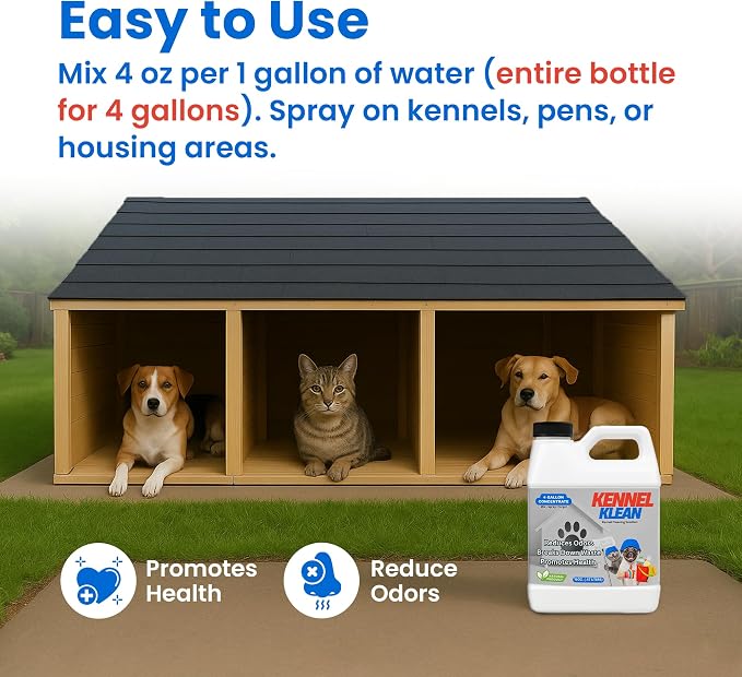 Kennel Klean - Dog Kennel Cleaner I 4 Gallon Mix I Natural Refresher for Dogs & Cats l Strong concentrate! All Natural. (16 oz)
