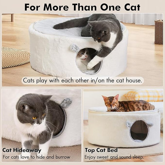 Zoratoo Cat Bed for Indoor Cats, Fluffy Large Enclosed Cat House Cave Pet Bed Hammock with Removable Washable Cover for Sleeping Cats, Kittens, Small Dog, Oval Hideaway