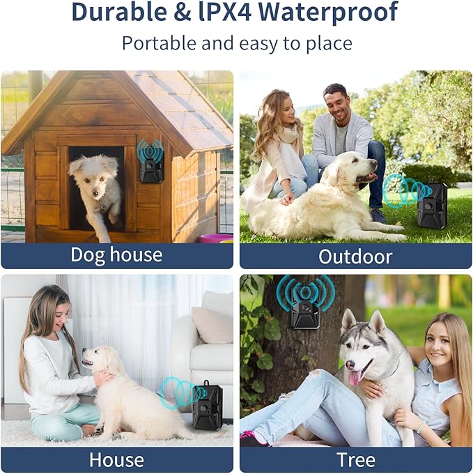 Anti Barking Device, Dog Bark Deterrent Devices with 3 Mode Outdoor Indoor Dog Bark Deterrent Rechargeable & Waterproof Anti-Bark Tool for All Types Dog (Blue) (Black) (Black)