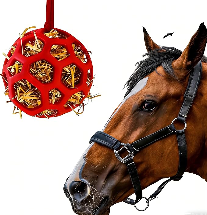 Goat Feeder Hanging Feeding Toy,Horse Treat Hay Feeder Toy, Durable TPR Feeding,for Horse Goat Sheep Relieve Stress,Stretch-Resistant Design（Red）