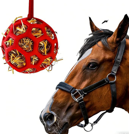 Goat Feeder Hanging Feeding Toy,Horse Treat Hay Feeder Toy, Durable TPR Feeding,for Horse Goat Sheep Relieve Stress,Stretch-Resistant Design（Red）