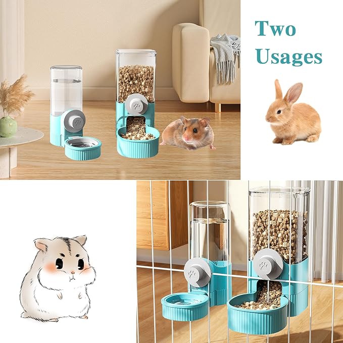 Hanging Cage Automatic Pet Food Water Dispenser, 41oz Hanging Automatic Food Dispenser, 18oz Pet Water Bottle for Cage Crate, Suitable for Kitten Rabbit Chinchilla Hedgehog Ferret (Blue, 41Oz)