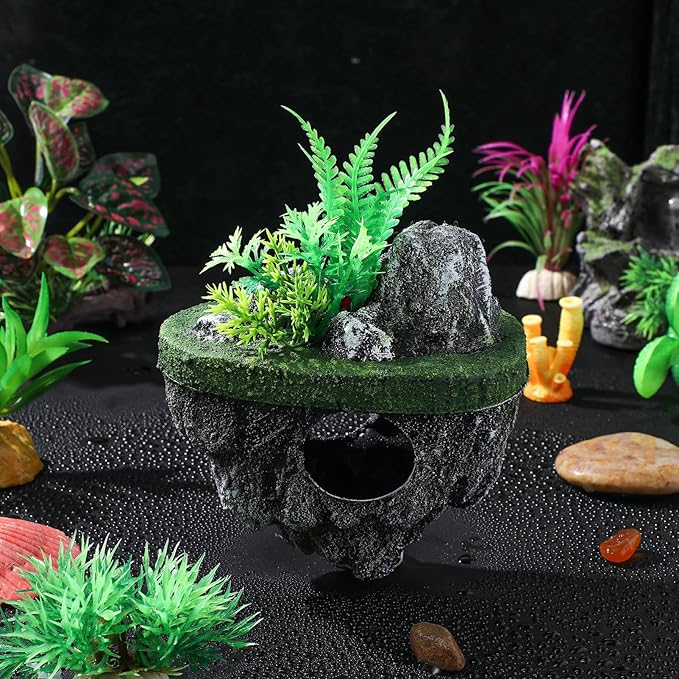Toddmomy 2 Pack Floating Aquarium Decor, Realistic Resin Pumice Stone with Suction Cups, Suspending Fish Tank Decorations for Betta, Large/Medium Underwater Rock Landscape, 5.11 Inch