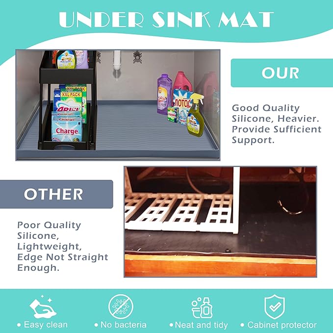 URMONA Waterproof Silicone Under Sink Mat 31'' x 22'' Shelf Liner for Kitchen and Bathroom, Cabinet and Counter Protector, Storage and Organizers, Litter Mat, Pet Cat Puppy Essentials(Khaki)