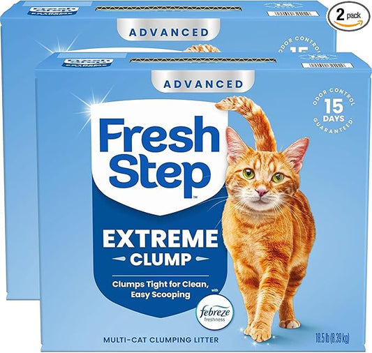 Fresh Step Advanced Extreme Multi Cat Clumping Litter with Febreze Freshness, Low Dust, Odor Control with Ammonia Block Tech, Compatible in Automatic Litter Boxes, 37 lbs. (2 x 18.5 lb)