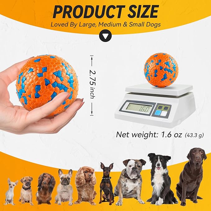 FUSOTO 3Pcs Dog Balls, Durable Bouncy Tennis Balls for Dog Aggressive Chewers, for Large Medium Small Dog Puppy Fetch