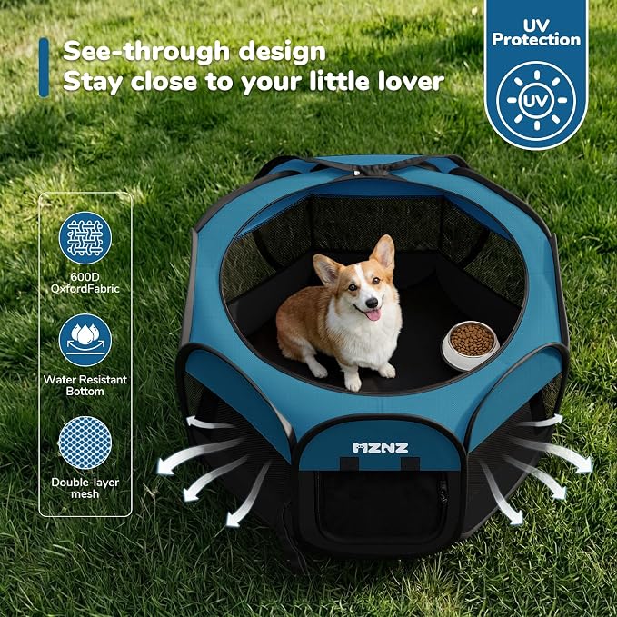 Dog Cat Playpen, Portable Puppy Pet Crate Indoors for Small/Medium Dogs Cats Rabbits, Foldable Dog Cage Enclosure for Outdoor, Pop Up Dogs Tent Kennel with Carrying Case, Blue Black