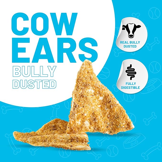 Sitka Farms Bully Dusted Cow Ears for Dogs 8 Count - Premium Rawhide Free Dog Chews - Beef Natural Dog Treats - Doggie Dental Care - Healthy Long Lasting Beef Ear