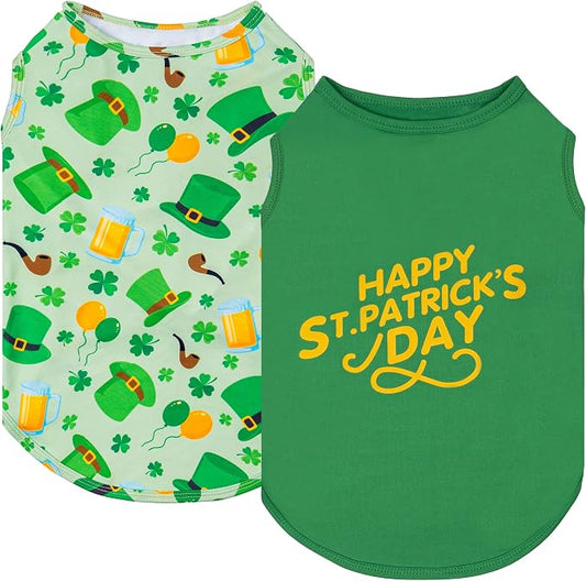KYEESE 2Pack St. Patrick's Day Dog Shirt, Breathable Tank Top Sleeveless Dog T Shirts for Small Dogs Boy Girl, Lightweight Dogs Clothes Pet Outfit for Holiday, Green, L
