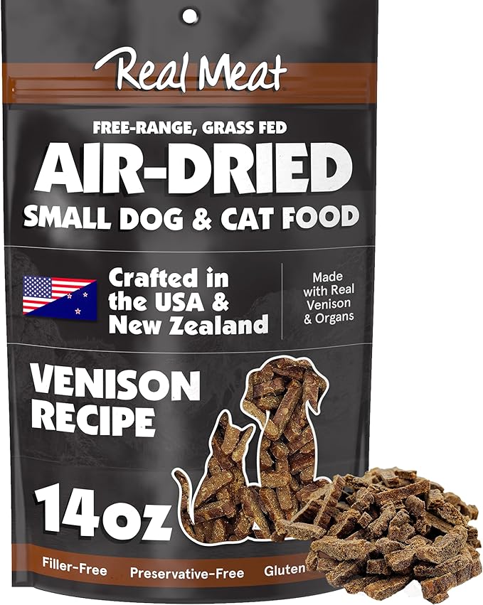 TRMC Real Meat Air Dried Cat Food & Dog Food w/Real Venison - 14oz of USA-Crafted Grain-Free Dry Dog & Cat Food Sourced from Free-Range, Grass-Fed Venison - All Natural, High Protein Pet Food