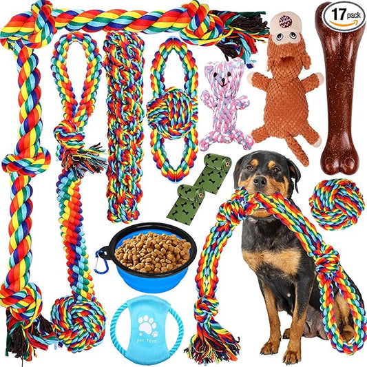 XLMYS Dog Toys for Aggressive Chewers 13 Pack，Indestructible Tug of War Toys for Small, Medium, Large Dog Breeds, Teeth Cleaning Chew Toys Pet Interactive Rope Toys