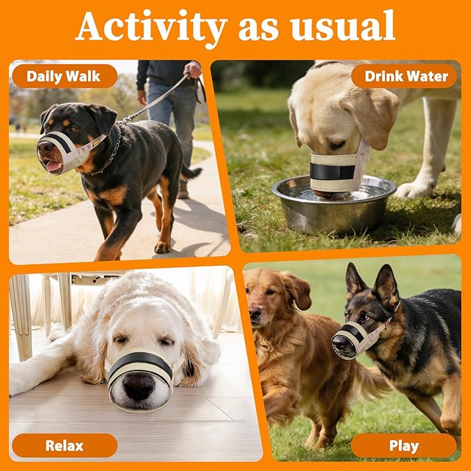 Mayerzon Dog Muzzle for Large Medium Small Dogs, Adjustable Fit, Soft & Sturdy Fabric, Prevents Fierce Barking Biting Chewing, Ideal for Grooming Walking Vet Visits, Allows to Pant Drink (Khaki, XL)