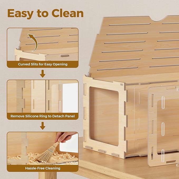 COZIWOW Hamster Cage, Chewproof 32" Large Wooden Hamster Enclosure with 270° Panoramic View, Acrylic Small Animal Habitat Cage for Syrian, Guinea Pig, Chinchilla, Gerbil