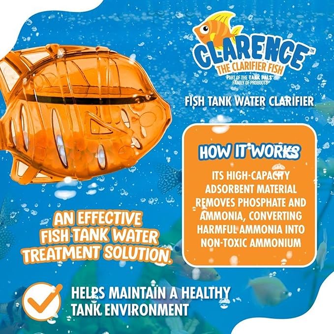 Clarence the Clarifier Fish - 3 pk, Orange - Aquarium Treatment, Clear Cloudy Fresh-Saltwater, Fish-Plant Safe, 10gal Tank Maintenance Each