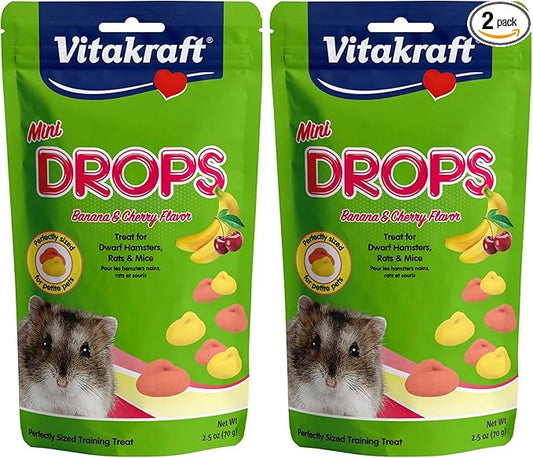 Vitakraft Mini Drops Cherry Banana Treats for Hamsters Rats Mice and Small Pets - Wholesome Small Animal Snacks with Real Fruit Flavor and Nutrient-Rich Goodness - 2.5 Ounce (Pack of 2)