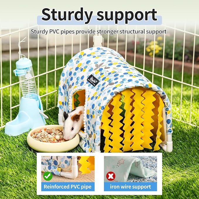 Guinea Pig Hideout No Bottom Guinea Pig Bed Easy to Clean Rabbit Hideout Bunny Beds - Small Animal Indoor Habitat for Chinchilla Ferret Hedgehog Flower-Branch Mouse (Blue Flower)