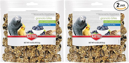 Kaytee Granola Bites with Super Foods Granola Bites and Flax for Pet Birds Conure, Cockatiel, Lovebird, Parakeet, Amazon, African Grey, Ecletus, Pionus, Cockatoos and Macaws, 4.50 Ounce (Pack of 2)