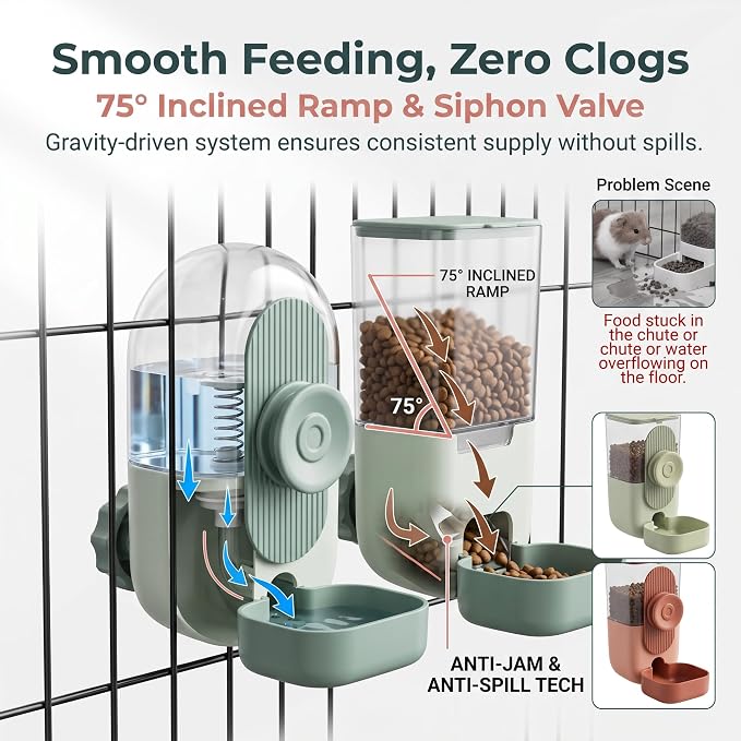 Hanging Gravity Pet Feeder Water Bowl Set for Small Pets(Orange) | 2-in-1 automatic feeding & drinking dispenser; cage hanging design; auto gravity refill; fits cats, dogs, rabbits, hedgehogs