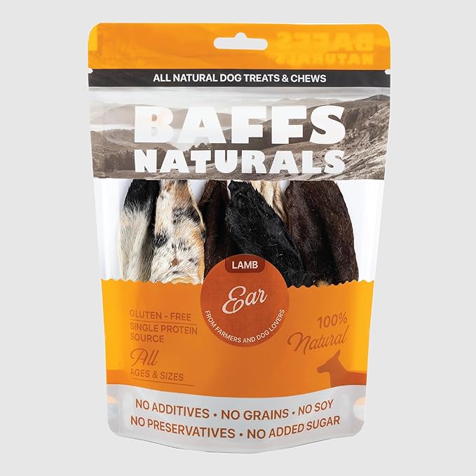 Lamb Ears for Dogs - High Protein, Low Fat Chew Treats | Gluten Free, Soya Free Lambs Ear Snack | 100% Natural with Fur, Healthy Chews for Canines | Long Lasting Dental Support | Grain Free | 3.5oz