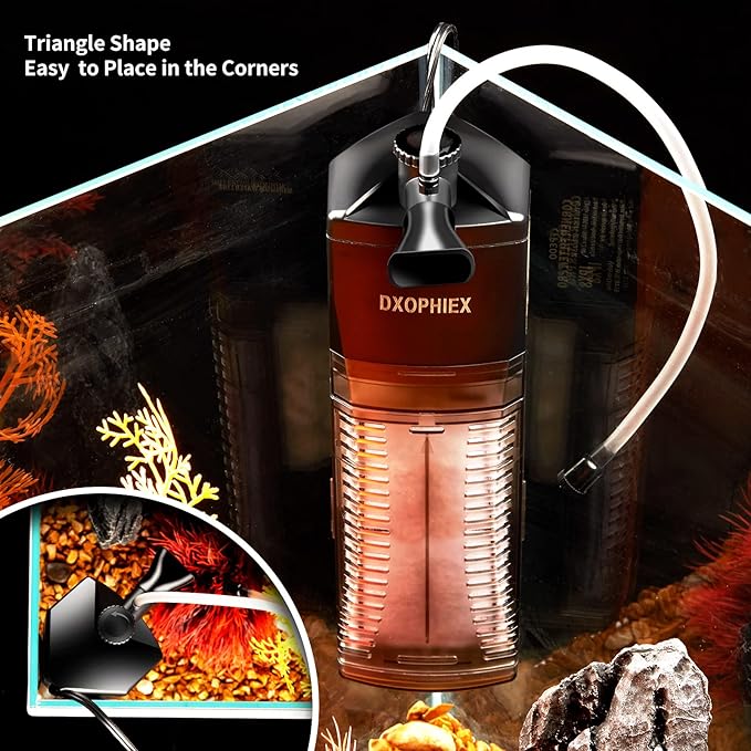 DXOPHIEX Internal Filter for Aquarium, Submersible Aquarium Filter for 5-12gallon Fish Tank and Turtle Tank with Triangle Shape Design Adjustable Water Flow and Replacement Cartridge