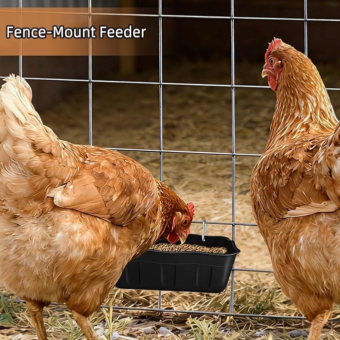 Hanging Chicken Feeders,Duck Feeder Waterer,Small Feed Trough 1.3 Quart 3 Pack,Hanging Fence Feed Trough for Poultry,Black